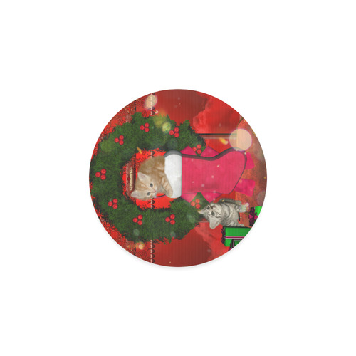 Christmas, funny kitten with gifts Round Coaster