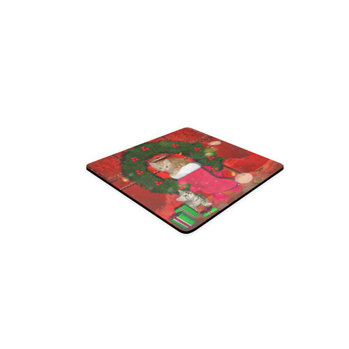 Christmas, funny kitten with gifts Square Coaster
