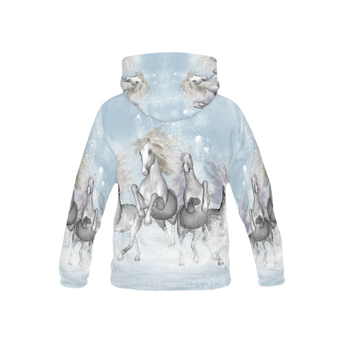 Awesome white wild horses All Over Print Hoodie for Kid (USA Size) (Model H13)