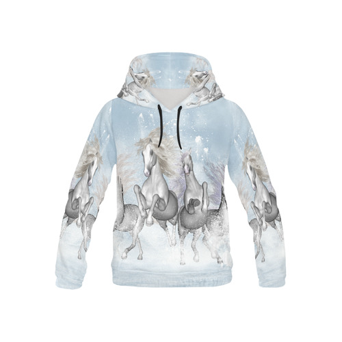Awesome white wild horses All Over Print Hoodie for Kid (USA Size) (Model H13)