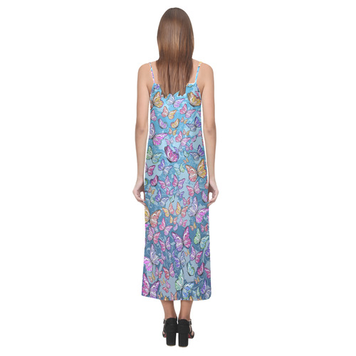 Long Dress Colorful Butterfly Print Juleez V-Neck Open Fork Long Dress(Model D18)