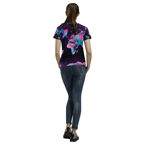 world map All Over Print T-Shirt for Women (USA Size) (Model T40)