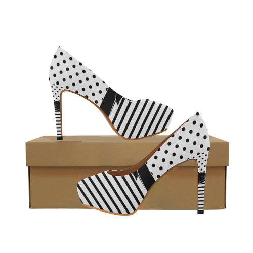 black and white polka dot high heels