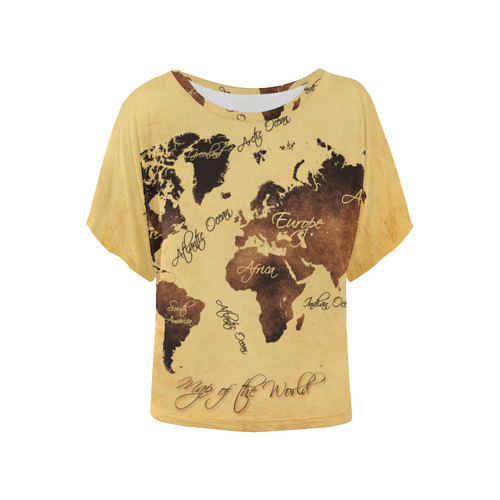 world map Women's Batwing-Sleeved Blouse T shirt (Model T44)