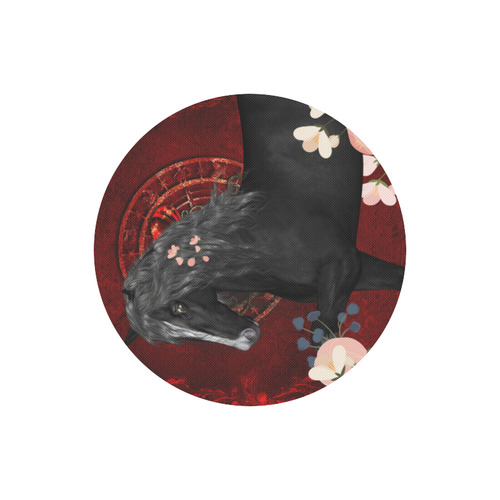 Black horse with flowers Round Mousepad