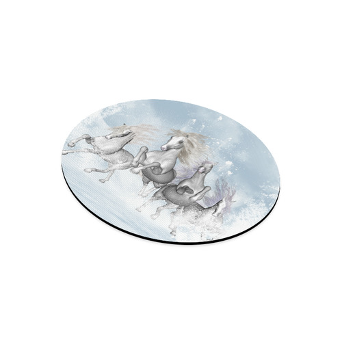 Awesome white wild horses Round Mousepad