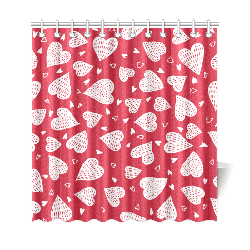 red and white shower curtain