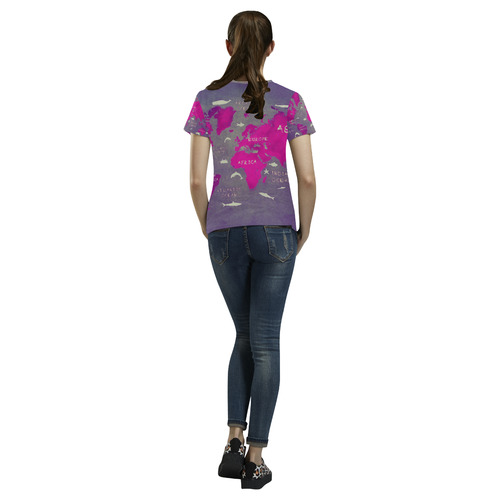 world map All Over Print T-Shirt for Women (USA Size) (Model T40)