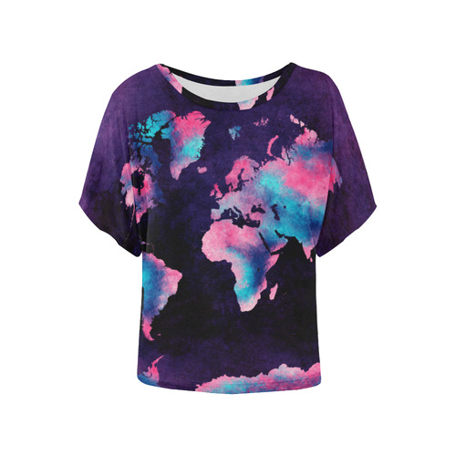 world map Women's Batwing-Sleeved Blouse T shirt (Model T44)