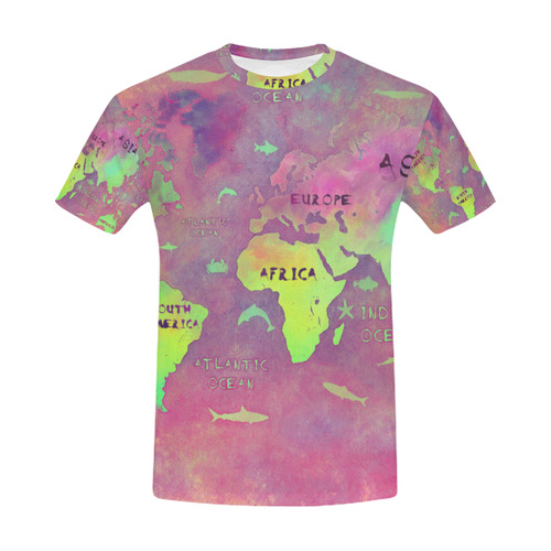 world map All Over Print T-Shirt for Men (USA Size) (Model T40)