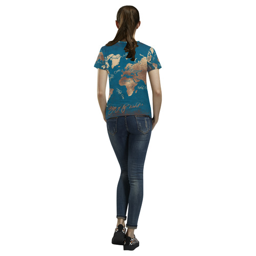 world map All Over Print T-Shirt for Women (USA Size) (Model T40)