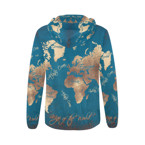 world map All Over Print Full Zip Hoodie for Women (Model H14)