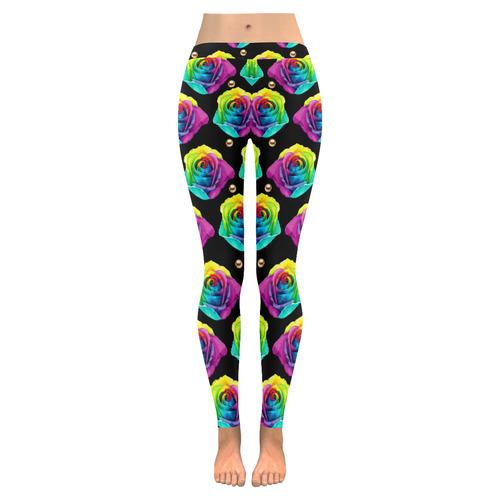 Rainbow roses Women's Low Rise Leggings (Invisible Stitch) (Model L05)