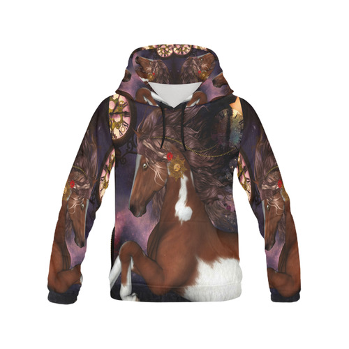 Awesome steampunk horse with clocks gears All Over Print Hoodie for Men (USA Size) (Model H13)