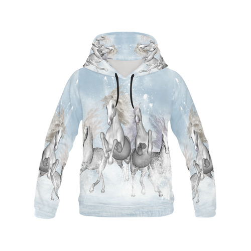 Awesome white wild horses All Over Print Hoodie for Men (USA Size) (Model H13)