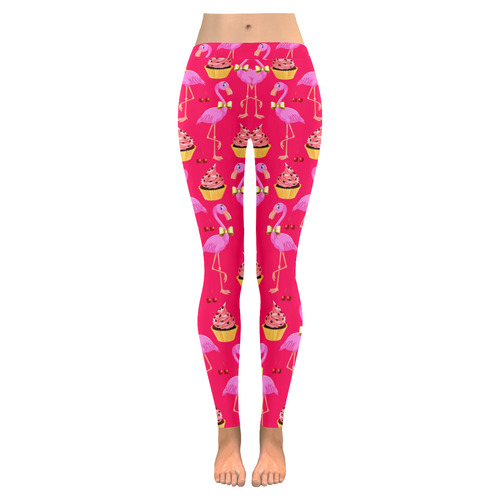 Rockabilly Flamingo fantasy - pink Women's Low Rise Leggings (Invisible Stitch) (Model L05)