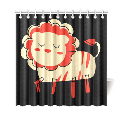 Cute Lion For Kids Animal Art Red Mane Shower Curtain 69"x70"