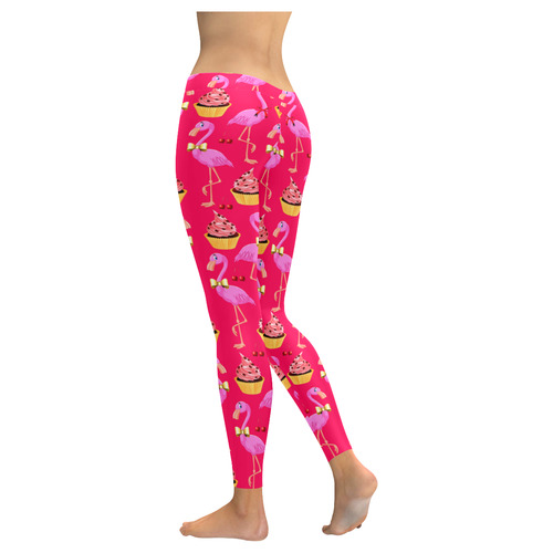 Rockabilly Flamingo fantasy - pink Women's Low Rise Leggings (Invisible Stitch) (Model L05)