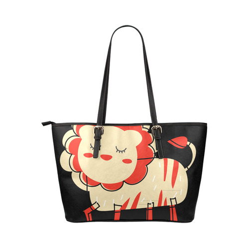 Cute Lion For Kids Animal Art Red Mane Leather Tote Bag/Small (Model 1651)