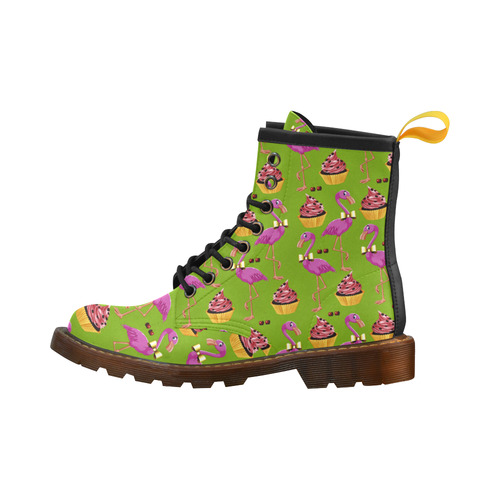 Rockabilly Flamingo Fantasy - lime High Grade PU Leather Martin Boots For Women Model 402H