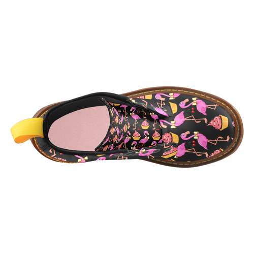 Rockabilly Flamingo fantasy - black High Grade PU Leather Martin Boots For Women Model 402H