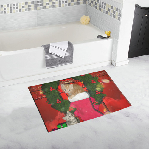 Christmas, funny kitten with gifts Bath Rug 20''x 32''