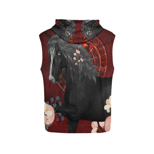 Black horse with flowers All Over Print Sleeveless Hoodie for Men (Model H15)