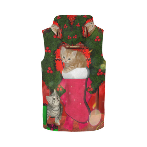 Christmas, funny kitten with gifts All Over Print Sleeveless Zip Up Hoodie for Men (Model H16)
