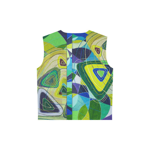 Abstract Geometric Fabric Painting Blue Green All Over Print Sleeveless Hoodie for Women (Model H15)