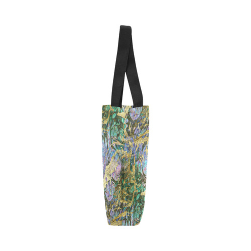 Abstract Green Watercolor Brush Painting with Gold Canvas Tote Bag (Model 1657)