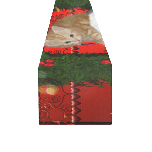 Christmas, funny kitten with gifts Table Runner 14x72 inch