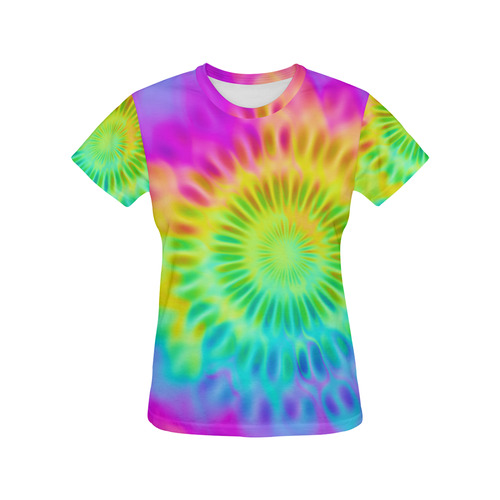 Magic Fractal Flower Neon Colored All Over Print T-Shirt for Women (USA Size) (Model T40)