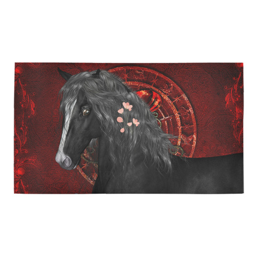 Black horse with flowers Bath Rug 16''x 28''