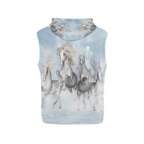 Awesome white wild horses All Over Print Sleeveless Hoodie for Men (Model H15)