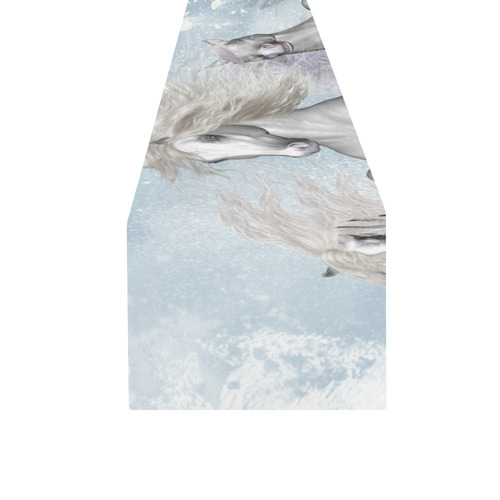 Awesome white wild horses Table Runner 16x72 inch