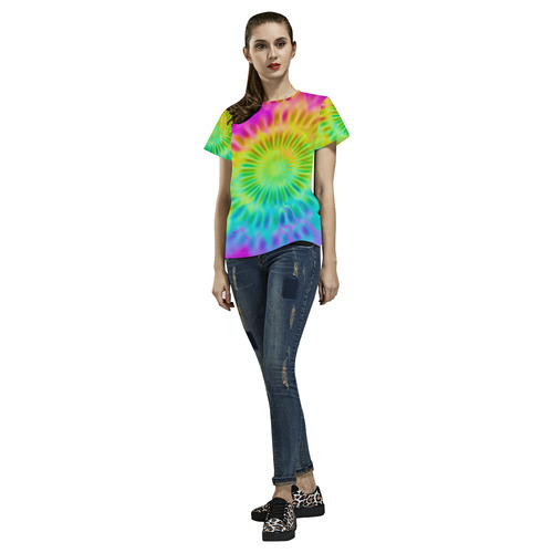 Magic Fractal Flower Neon Colored All Over Print T-Shirt for Women (USA Size) (Model T40)