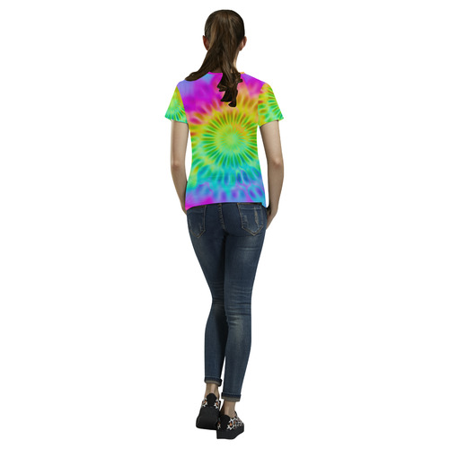 Magic Fractal Flower Neon Colored All Over Print T-Shirt for Women (USA Size) (Model T40)
