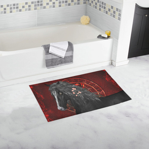 Black horse with flowers Bath Rug 16''x 28''