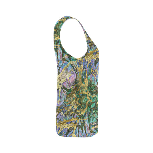 Abstract Green Watercolor Brush Painting with Gold All Over Print Tank Top for Women (Model T43)