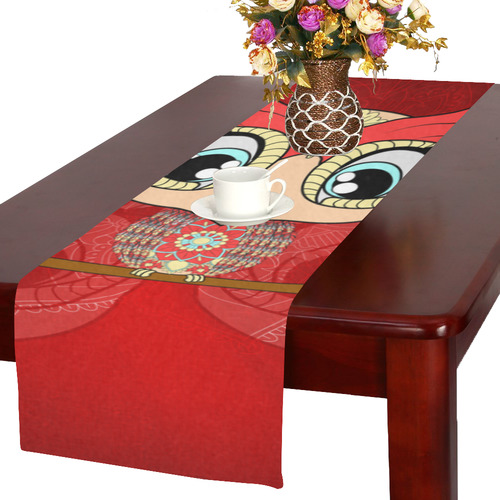 Cute owl, mandala design colorful Table Runner 16x72 inch