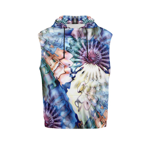Magic Waves Ripples Blue Lilac Cream All Over Print Sleeveless Hoodie for Women (Model H15)