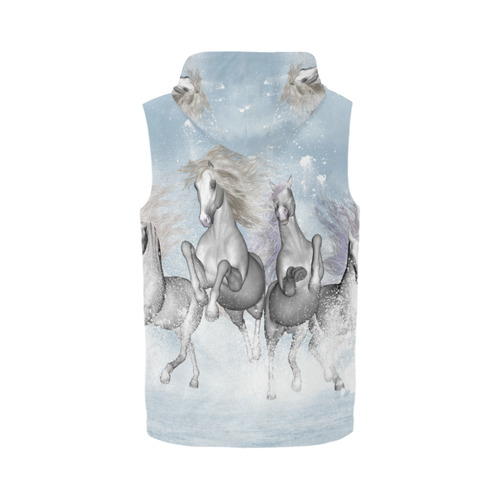 Awesome white wild horses All Over Print Sleeveless Zip Up Hoodie for Men (Model H16)