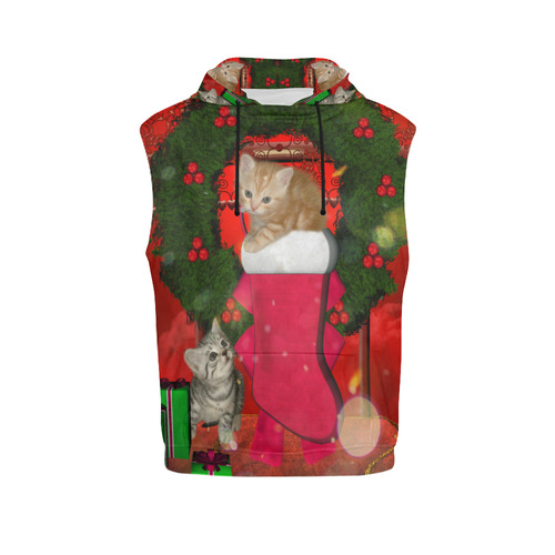 Christmas, funny kitten with gifts All Over Print Sleeveless Hoodie for Men (Model H15)