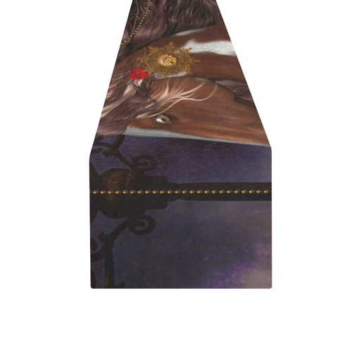 Awesome steampunk horse with clocks gears Table Runner 16x72 inch