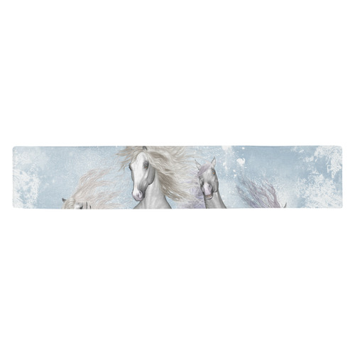 Awesome white wild horses Table Runner 14x72 inch