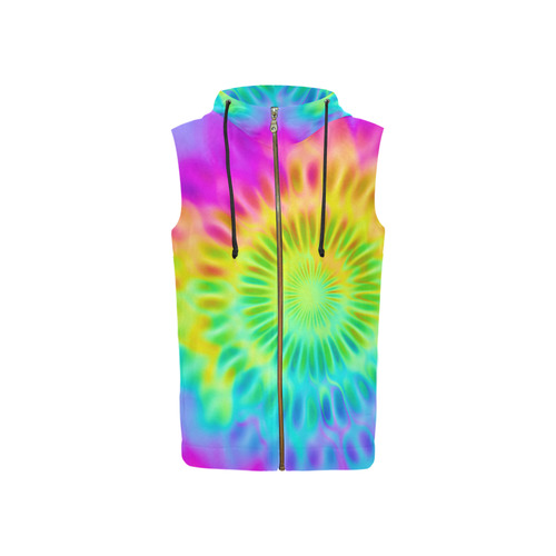 Magic Fractal Flower Neon Colored All Over Print Sleeveless Zip Up Hoodie for Women (Model H16)