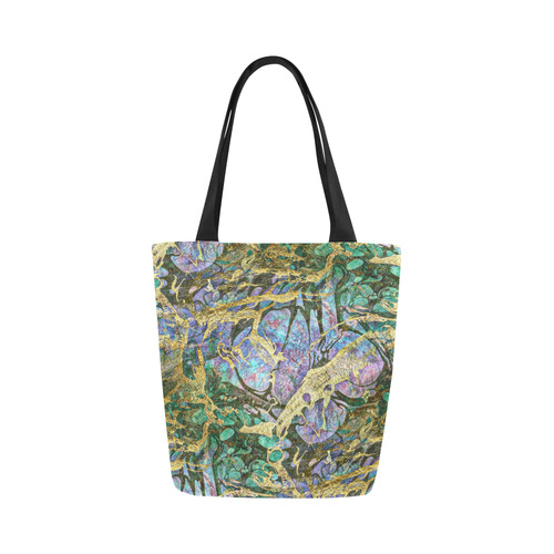 Abstract Green Watercolor Brush Painting with Gold Canvas Tote Bag (Model 1657)