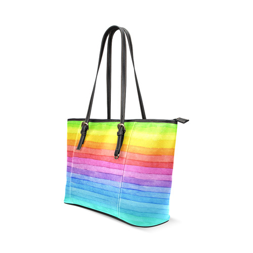 Watercolor Rainbow Leather Tote Bag/Small (Model 1640)