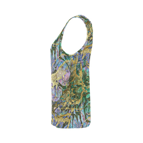 Abstract Green Watercolor Brush Painting with Gold All Over Print Tank Top for Women (Model T43)