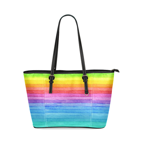 Watercolor Rainbow Leather Tote Bag/Small (Model 1640)